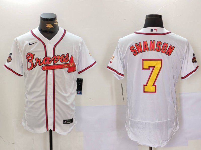 Men Atlanta Braves #7 Swanson White Elite 2024 Nike MLB Jersey style 9021->boston red sox->MLB Jersey